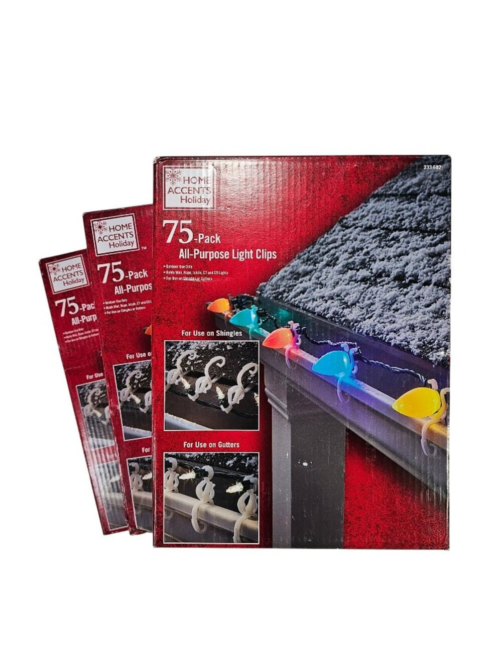 Lot of 3 Home Accents Holiday 75pk Light Clips Outdoor Shingles & Gutters 225pc